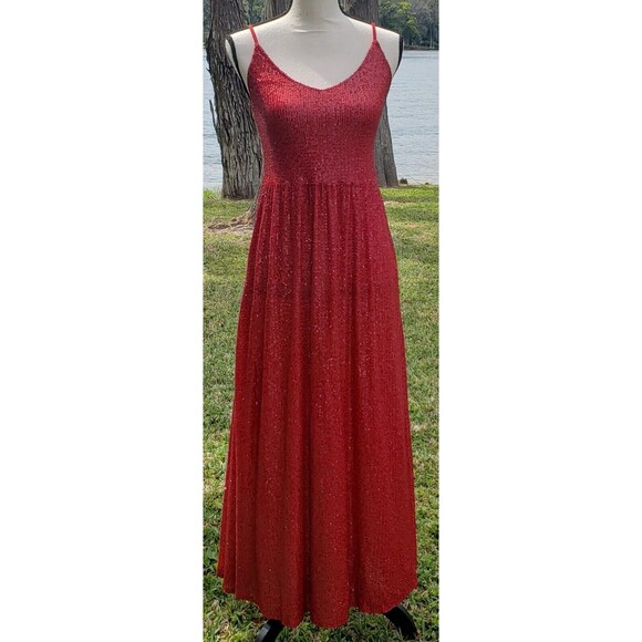 ZARA RED LONG SEQUINNED DRESS SIZE Small - Sequin Party Cocktail Stretchy Fabric - Picture 3 of 13